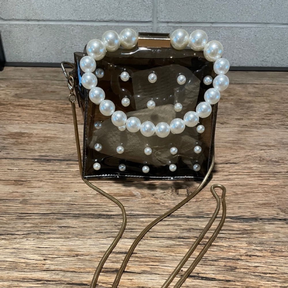 NWOT-Charcoal pearl handbag with brass/gold strap
